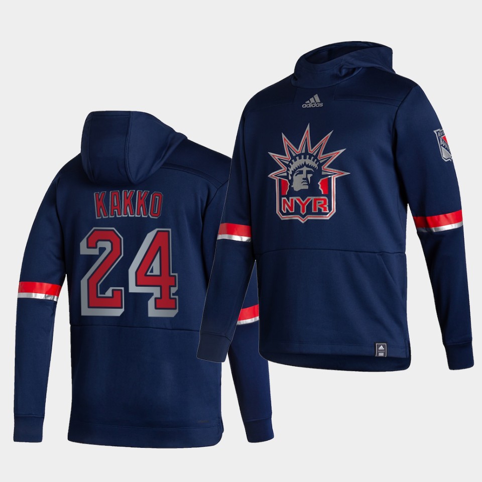 Men New York Rangers #24 Kakko Blue NHL 2021 Adidas Pullover Hoodie Jersey->->NHL Jersey